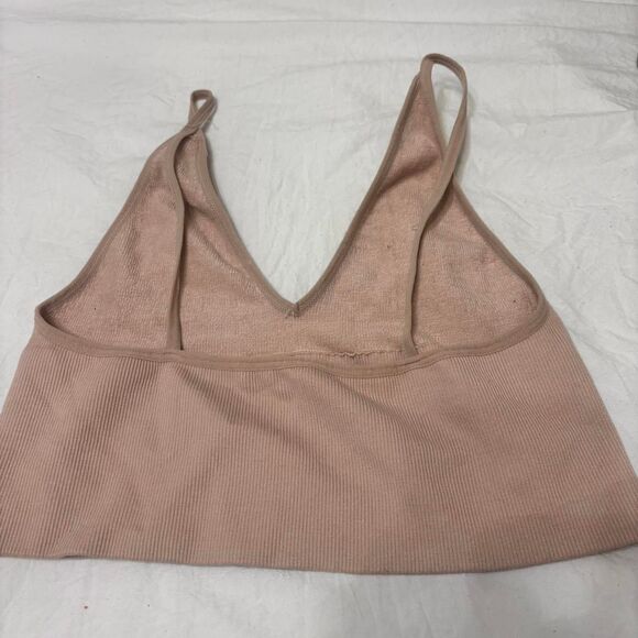 AMAZON Ribbed Triangle Cami Women's Supportive Comfort Nude Sz M Tan Bra Brami - Picture 2 of 2